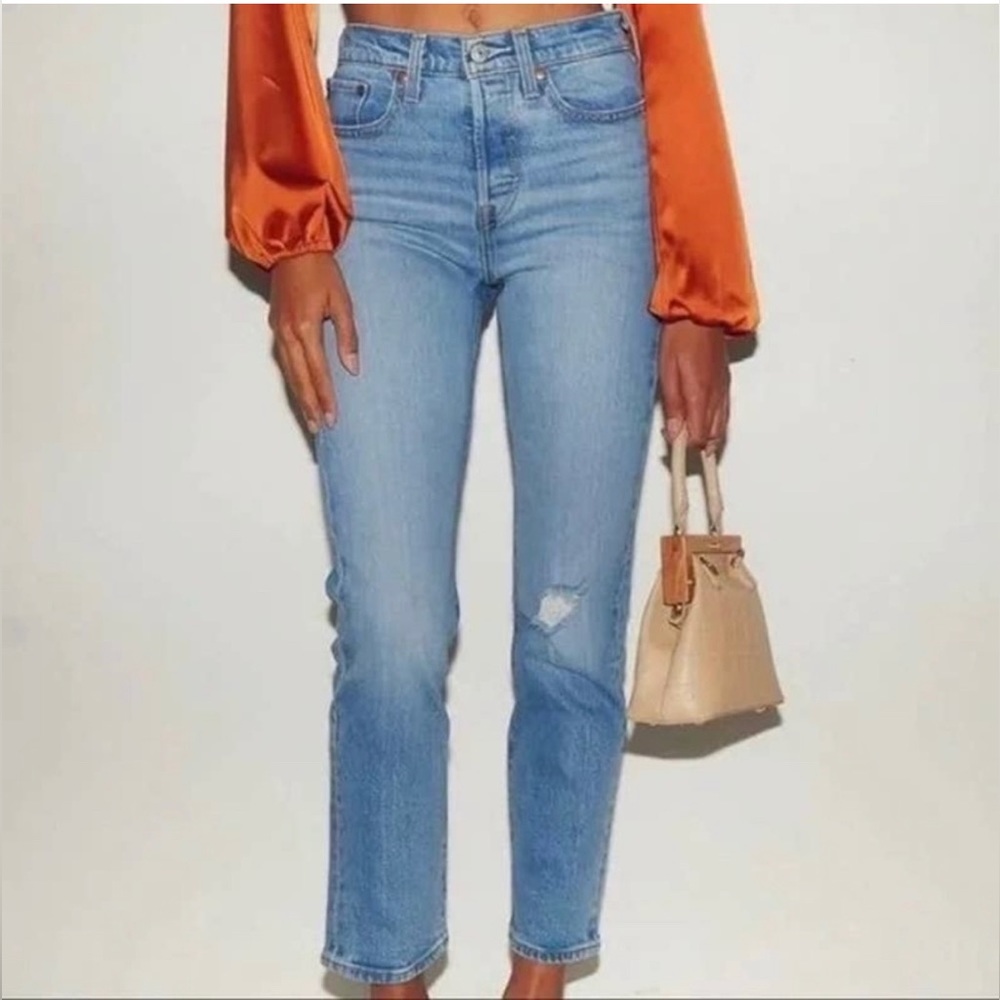 Levi's Wedgie Straight Leg High Rise Button Fly Cotton Jeans Blue 26
